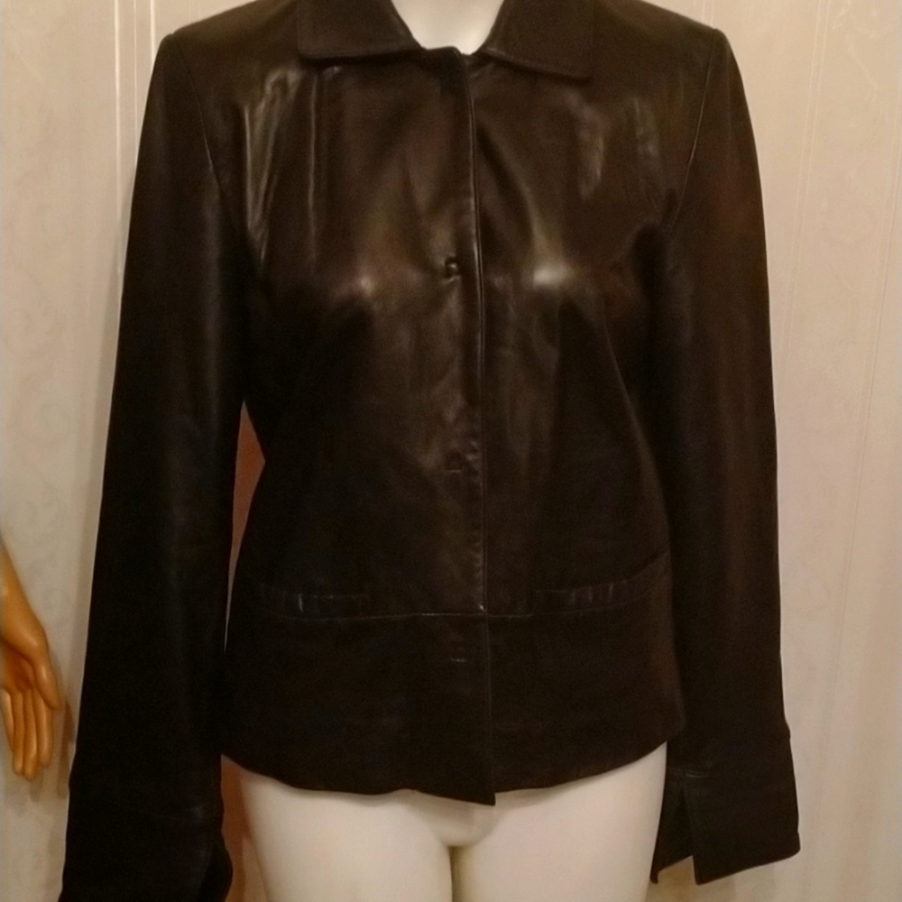 🕶Reaction by Kenneth Cole S black leather jacket with snaps and split cuffs